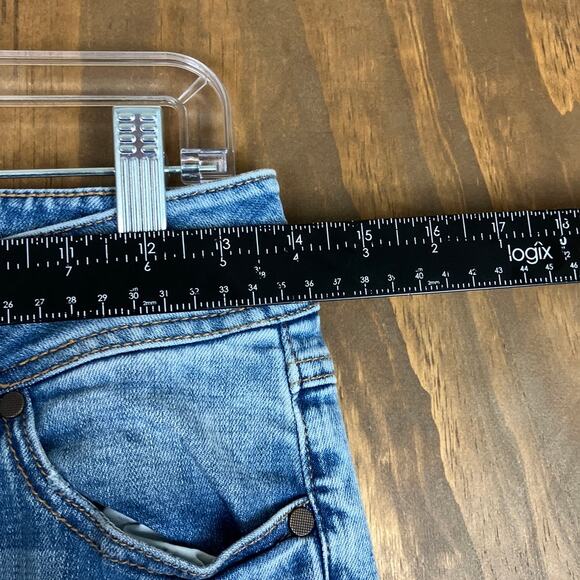 CAbi Womens Jeans Blue Denim Cinch Mid Rise Bleach Splatter Skinny Stretch 4 - Picture 6 of 11